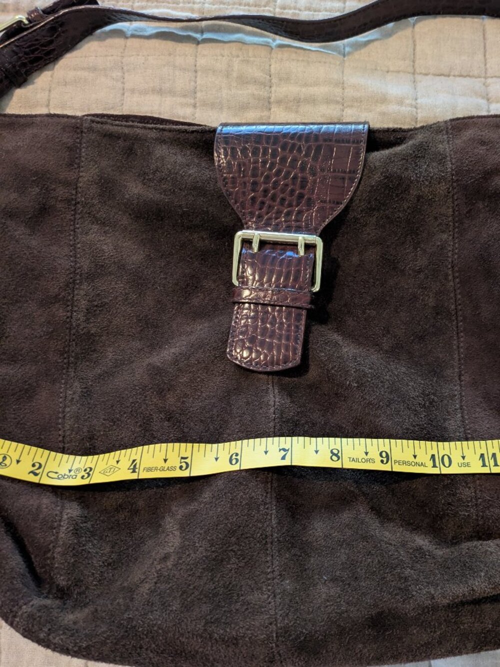 VTG Lauren Ralph Lauren Brown Suede Hobo Bag Croc Leather Buckle. - Picture 5 of 6